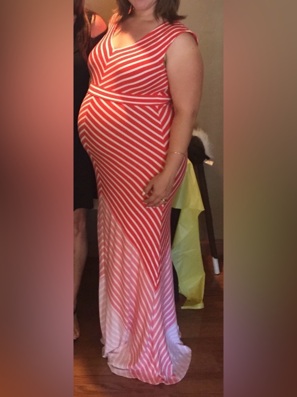 Jessica Simpson Coral and White Striped Maternity Maxi Dress Size Small